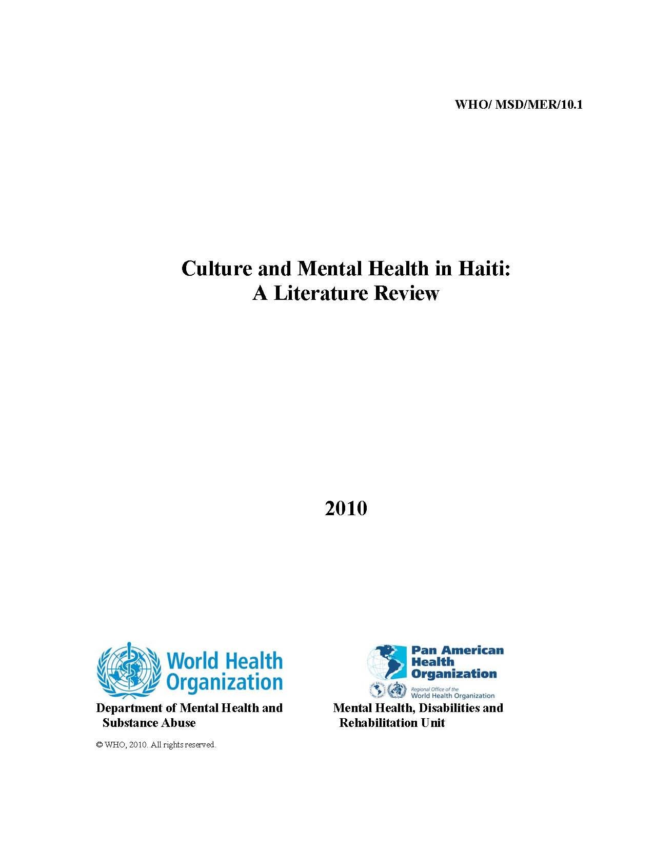 Culture and Mental Health in Haiti:A Literature Review,WHO, PAHO, 2010 